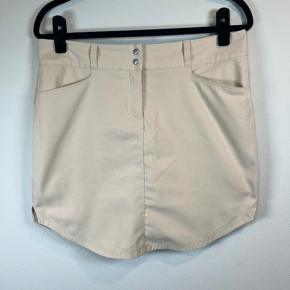 Adidas Golf Skirt Beige Stripe Logo Stretch Sporty Pickleball Tennis Lined Sz 10